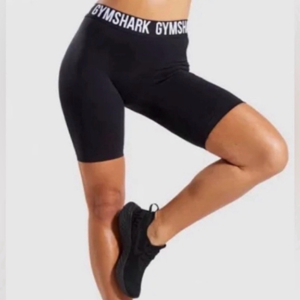 Gymshark Black High-Rise Bike Shorts with Logo Waistband